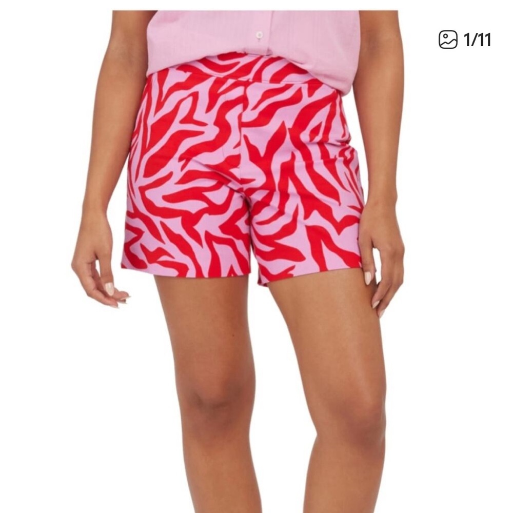 SPANX On-The-Go Red and Pink Zebra print shorts, Size Large